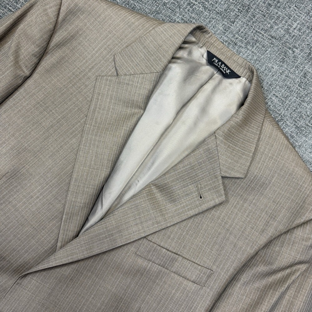 Jos A Bank Blazer Mens 46 X Tan Blue Wool Signature Collection Narrow Stripe